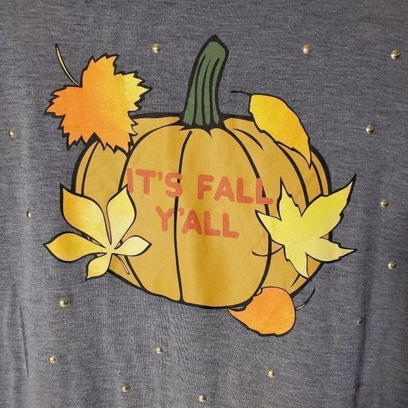 It's Fall Y'all Pumpkin Leaves Long Sleeve T-Shirt Women's Top Grayv Large - Picture 3 of 7